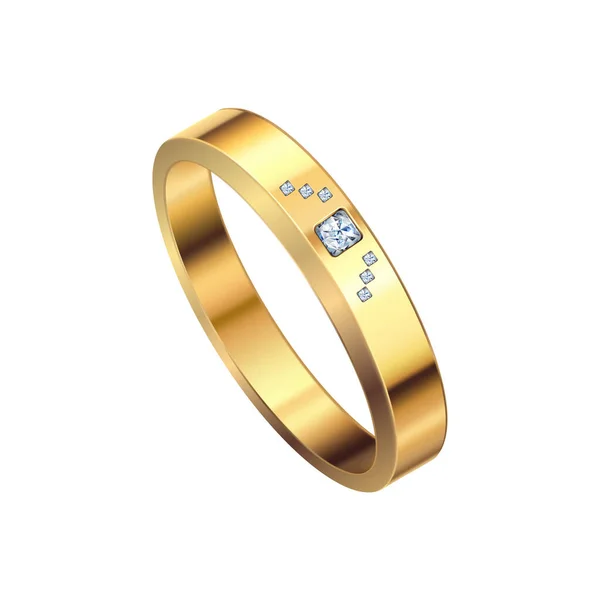 Golden Ring Sammansättning Med Isolerad Realistisk Bild Tom Bakgrund Vektor — Stock vektor