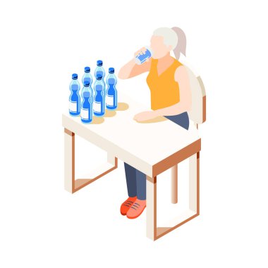 Diyabet izometrik bileşimi ve acı çeken kişi vektör çiziminin izole edilmiş insan karakteri.