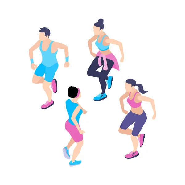 Isometric Group Aerobic Gym Dance Yoga Class Instructor Composition Isolated — Stock Vector
