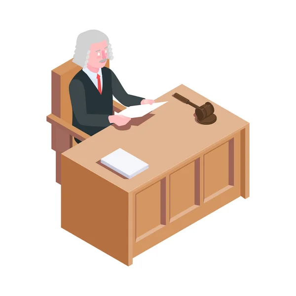 Törvény Igazságszolgáltatás Izometrikus Összetétel Izolált Bírósági Tárgyalás Kép Üres Háttér — Stock Vector