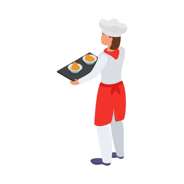 Ізометрична Композиція Приготування Їжі Людським Характером Приготування Їжі Кухонними Приладами — стоковий вектор