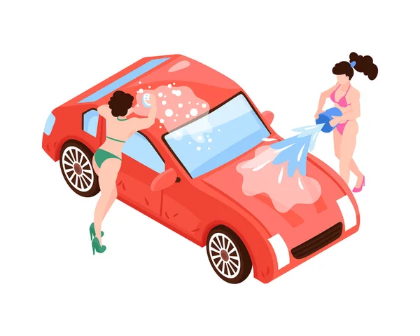 Ισομετρική Σύνθεση Υπηρεσιών Πλυσίματος Αυτοκινήτων Απομονωμένη Εικόνα Πλυσίματος Αυτοκινήτων Κενό — Διανυσματικό Αρχείο