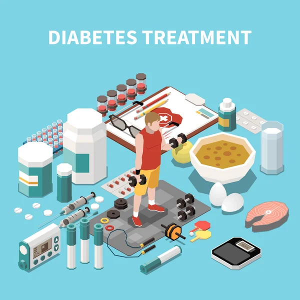 Діабетична Ізометрична Концепція Різними Таблетками Лікуванням Векторні Ілюстрації — стоковий вектор