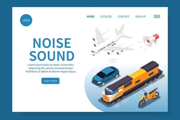 Şehir Hava Taşımacılığı Ögeleri Vektör Illüstrasyonuyla Ses Izometrik Web Sitesi — Stok Vektör