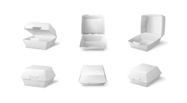 Burger Box Mockup Icon Set Isolated Images Empt White Cardboard — 스톡 벡터