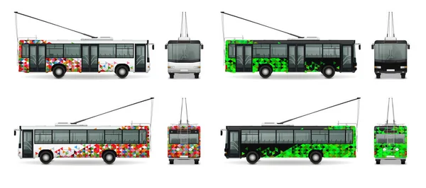 Oberleitungsbus Realistisches Set Mit Stadtverkehrssymbolen Isolierte Vektorillustration — Stockvektor