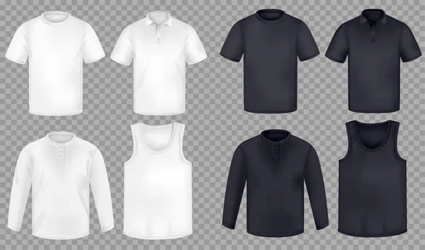 白と黒のTシャツを着た男性のための現実的な下着フロントビュー透明背景ベクトルイラストに隔離 — ストックベクタ