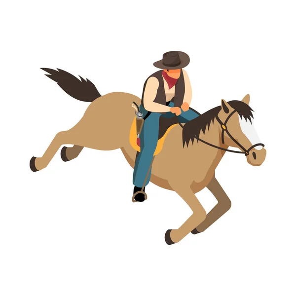 Wild West Cowboy Local American Saloon Isometric Composition Isolated Vintage — Vector de stock