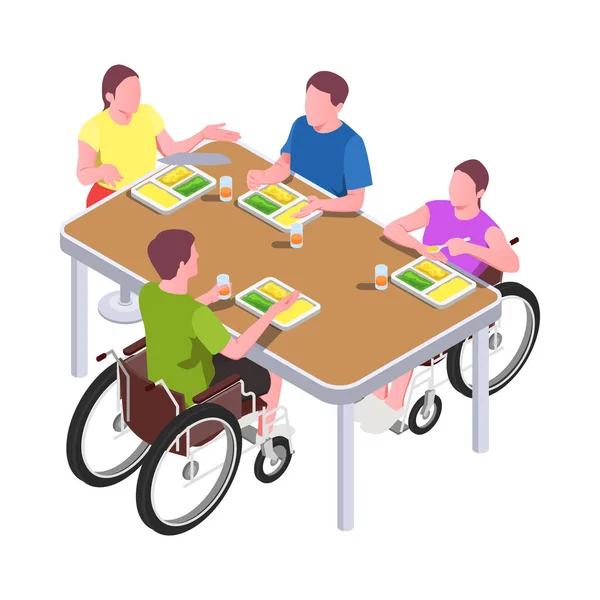 Éducation Inclusive Composition Isométrique Avec Caractères Humains Des Personnes Handicapées — Image vectorielle