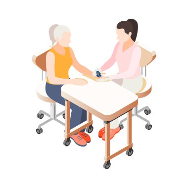 Diyabet izometrik bileşimi ve acı çeken kişi vektör çiziminin izole edilmiş insan karakteri.