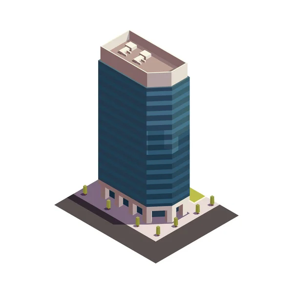 Ciudad Rascacielos Composición Isométrica Con Aspecto Exterior Aislado Edificio Moderno — Vector de stock
