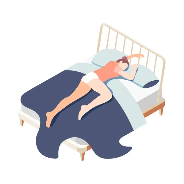具有人性特征和疲劳的人体生物节律等距组成缺乏睡眠困倦图像矢量的说明 — 图库矢量图片