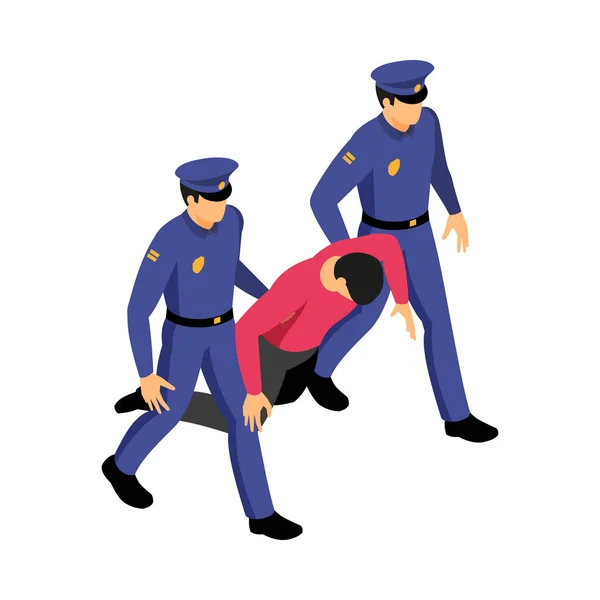 Αλκοολισμός Ισομετρική Εικόνα Δύο Αστυνομικούς Μεταφέρουν Μεθυσμένος Άνθρωπος Διανυσματική Απεικόνιση — Διανυσματικό Αρχείο