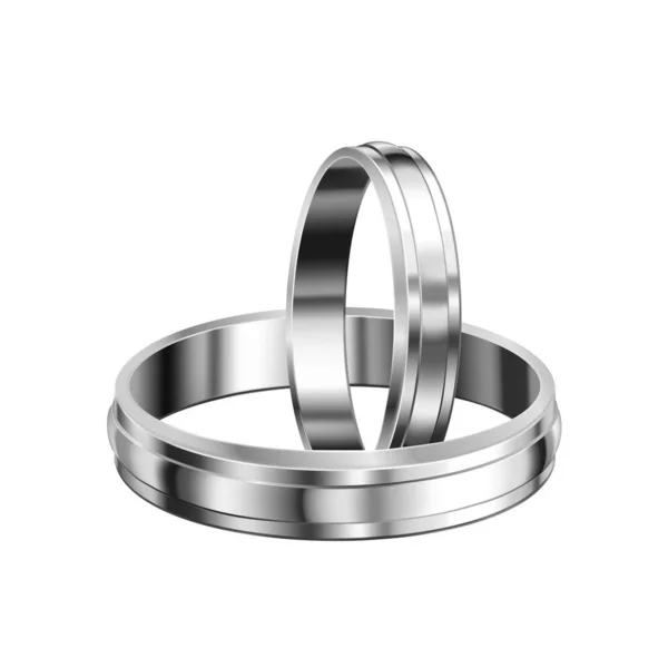 現実的な銀の結婚指輪のペアの白い背景ベクトルのイラスト — ストックベクタ