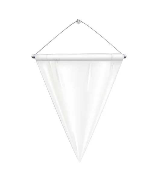 Realistická Bílá Trojúhelníková Vlajka Obrázku Vektoru Ocelového Ramínka — Stockový vektor