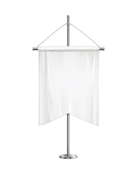 ポールベクトルイラスト上の現実的な空白の白いサテン広告ペナントバナー — ストックベクタ