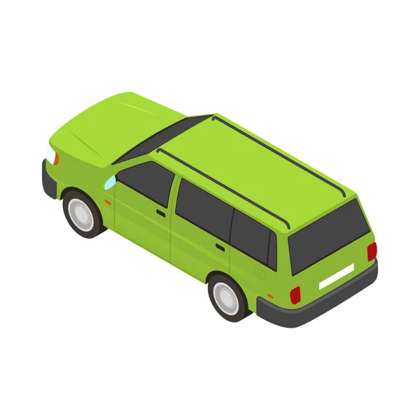 Isometric Green Car Back View White Background Vector Illustration — Stock Vector
