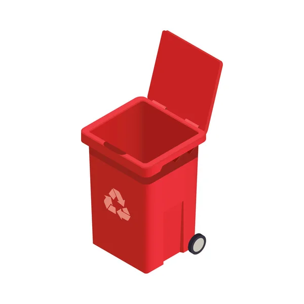 Άνοιγμα Κόκκινου Κάδου Απορριμμάτων Σύμβολο Ανακύκλωσης Ισομετρική Διανυσματική Απεικόνιση — Διανυσματικό Αρχείο