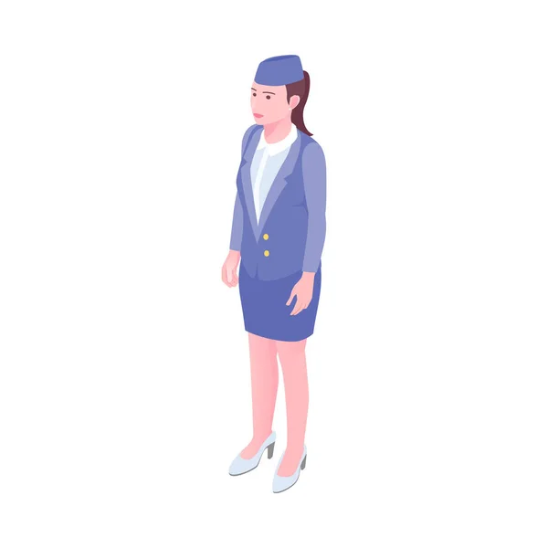 Isometrische Vrouwelijke Stewardess Blauw Uniform Vector Illustratie — Stockvector