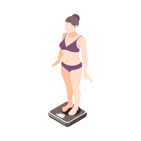 在控制体重的天秤上有纤细女性特征的女性健康等距图标 — 图库矢量图片