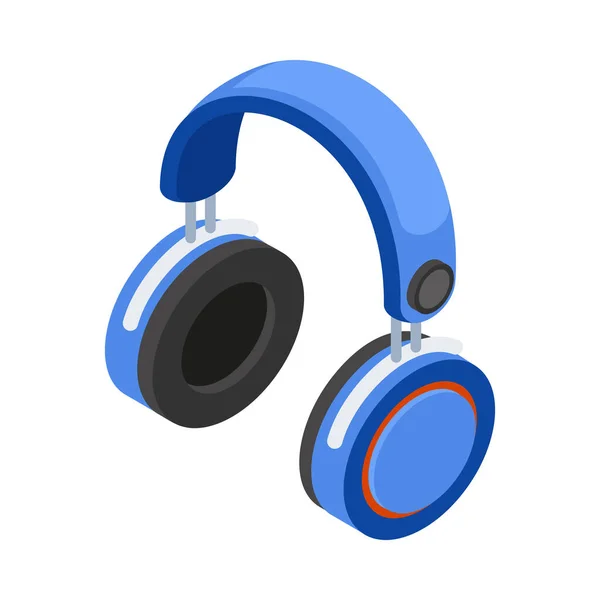 Moderne Drahtlose Blaue Kopfhörer Isometrische Vektorabbildung — Stockvektor