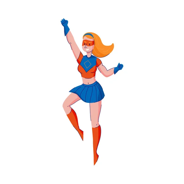 Puissant Personnage Bande Dessinée Super Héros Féminin Illustration Vectorielle Plate — Image vectorielle