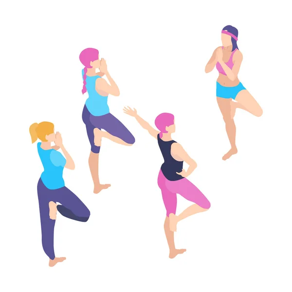 Isometrische Gruppe Aerobic Gymnastik Tanz Yoga Klasse Lehrer Zusammensetzung Isoliert — Stockvektor