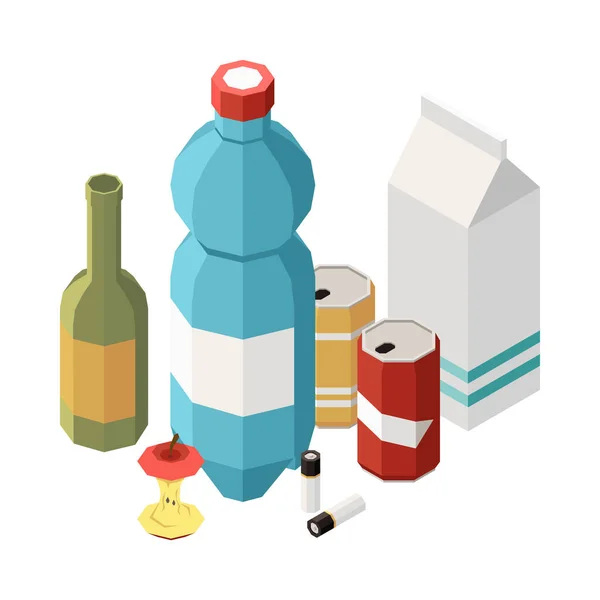 Recykling Śmieci Skład Izometryczny Ikoną Przetwarzania Pojedynczych Śmieci Czystej Ilustracji — Wektor stockowy