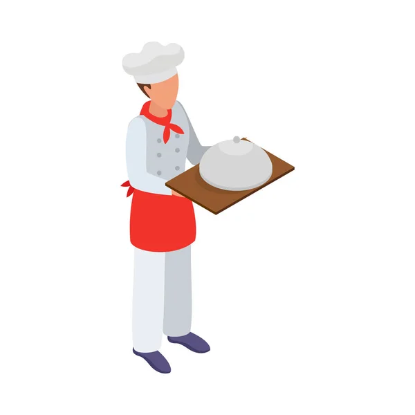 調理器具で調理する人間の特性と料理等のアイソメトリックコンポジションベクトルイラスト — ストックベクタ