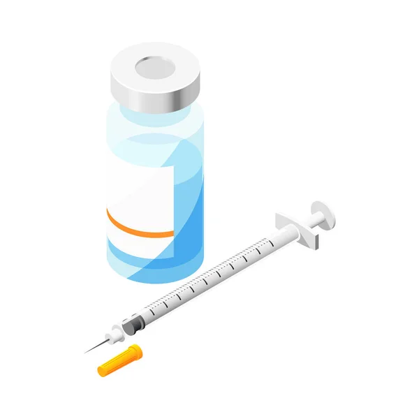 白い背景ベクトル図上の単離されたバイアルと注射器の糖尿病アイソメトリック組成 — ストックベクタ