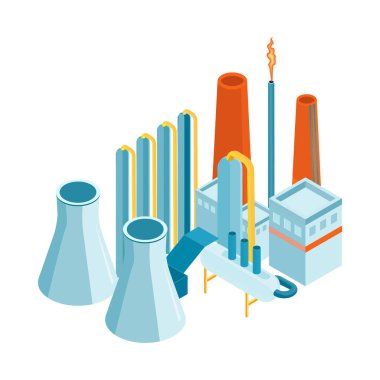 Isometric petrol endüstrisi çalışanları boş arka plan illüstrasyonunda endüstriyel görüntü ile kompozisyon