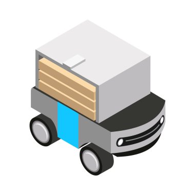 Otomatik robot dağıtımı izometrik bileşimi ve gelecekteki nakliye uygulaması illüstrasyonunun izole edilmiş ikonu