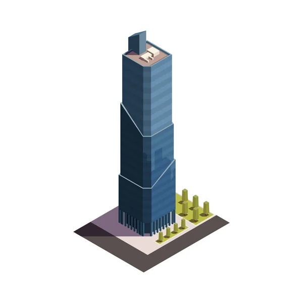 Ciudad Rascacielos Composición Isométrica Con Aspecto Exterior Aislado Edificio Moderno — Vector de stock