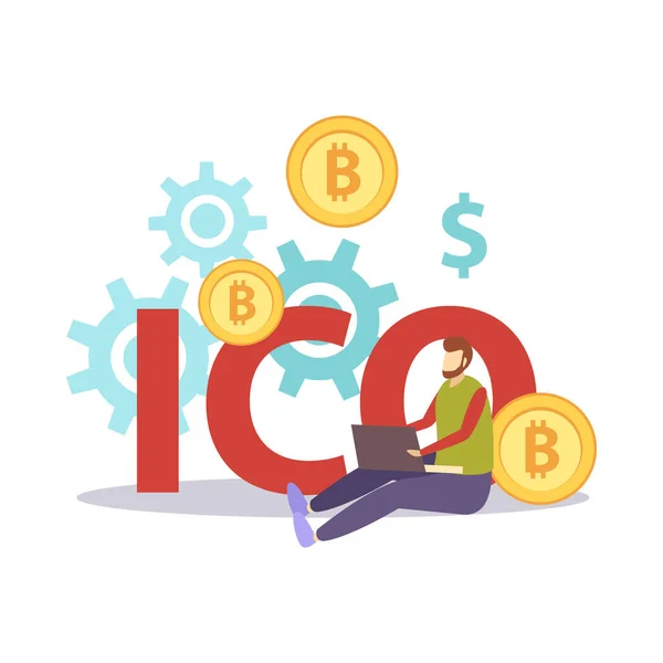 Ico Blockchain Composition Crypto Monnaie Des Icônes Plates Affaires Avec — Image vectorielle