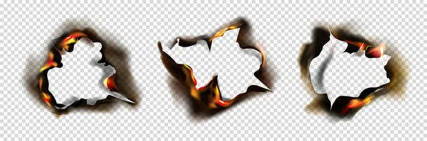 Icône Papier Trous Brûlés Réalistes Mis Trois Papiers Brûlés Forme — Image vectorielle