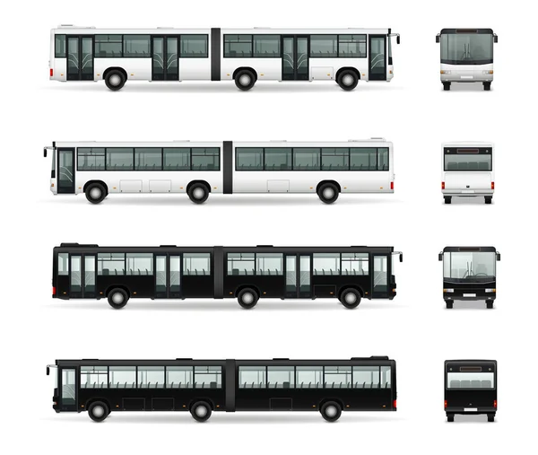 Bus Attrappen Set Mit Isolierten Realistischen Bildern Von Schwarz Weiß — Stockvektor