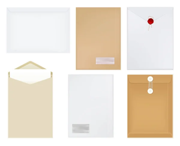 Envelop Mockup Realistische Set Met Correspondentie Symbolen Geïsoleerde Vector Illustratie — Stockvector