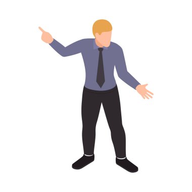 Ofis çalışanlarının izometrik bileşimi, ofis çalışanının insan karakteriyle izole edilmiş vektör çizimi.