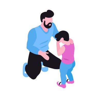 Isometric pozitif negatif ebeveynlik çocuk aile kompozisyonu insan karakterleri vektör illüstrasyonu
