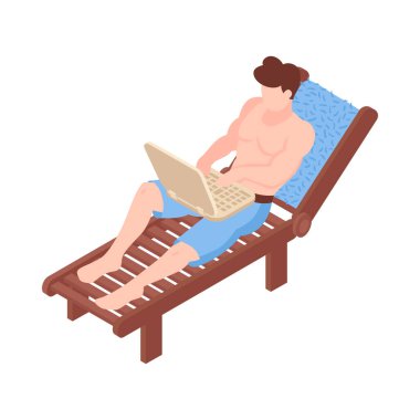 İzometrik sahil evi tropik tatil insanları izole edilmiş insan karakterleri vektör illüstrasyonu ile kompozisyon