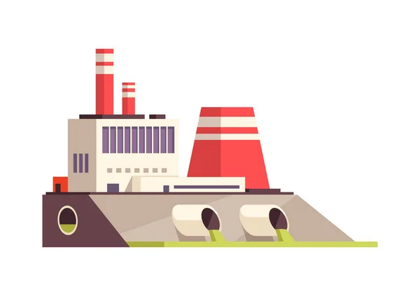 工場近代的な建物の産業ビューと産業工場汚染組成ベクトル図 — ストックベクタ