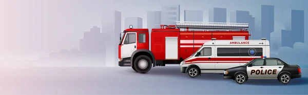 Obecní Vozidla Pozadí Ambulancí Policejní Auto Realistické Vektorové Ilustrace — Stockový vektor