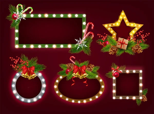 Panneaux Noël Ensemble Réaliste Avec Des Symboles Célébration Vacances Illustration — Image vectorielle