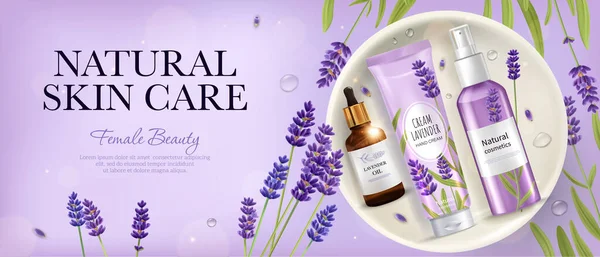 Realistiska Lavendel Produkter Reklam Affisch Mall Med Doft Örter Vektor — Stock vektor