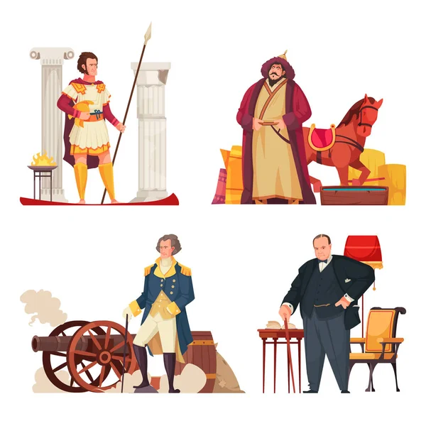 Historical People Compositions Set National Generals Flat Isolated Vector Ilustration — Stock Vector