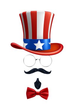 Beyaz arkaplan ve izole edilmiş şapka ve maske öğeleri vektör illüstrasyonuna sahip maskeli karakter bileşimi