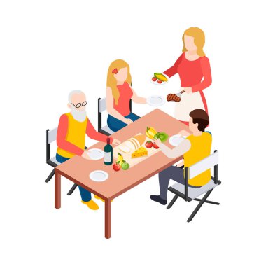 Boş arkaplan vektörü illüstrasyonunda izole edilmiş simgelerle Isometic bbq ızgara piknik bileşimi