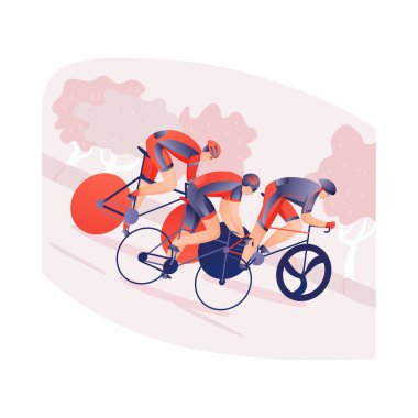 Bisiklet turu kompozisyonu açık hava manzarası arka plan çizimi üzerinde bisiklet süren sporcuların görüntüsü
