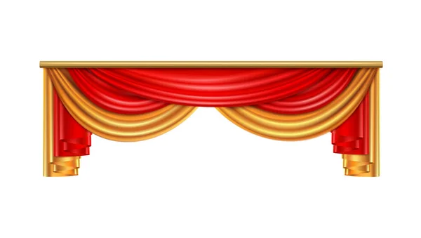 Роскошные Занавески Реалистичной Композиции Красными Золотыми Цветами Оформления Интерьера Театра — стоковый вектор