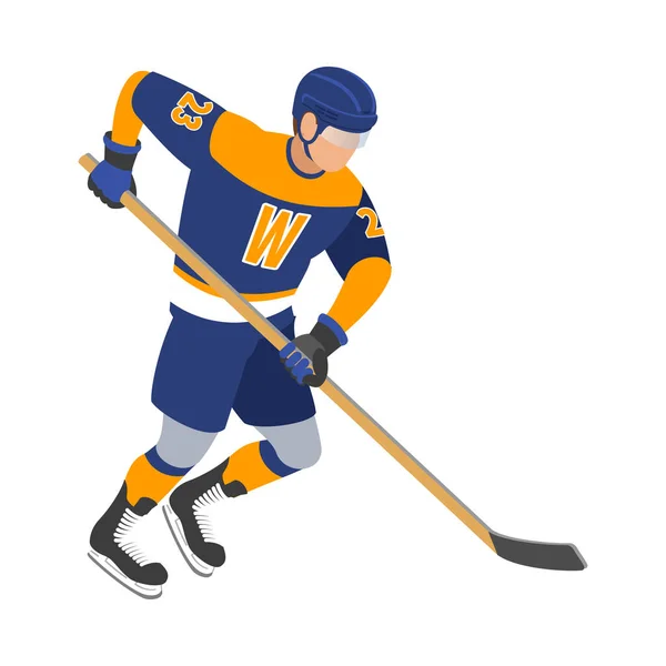 Ice Hockey Isometric Composition Isolated Human Character Uniform Blank Background — Stock Vector